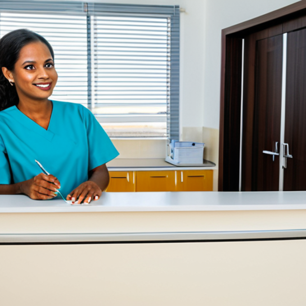 Modern Private Clinic Reception**

"A clean, well-lit reception area of a private medical clinic in Cabo Verde. A friendly, fully clothed receptionist sits behind a desk assisting a patient in modest attire. Modern medical equipment visible in the background. Safe for work, appropriate content, professional setting, perfect anatomy, natural proportions, family-friendly."

**