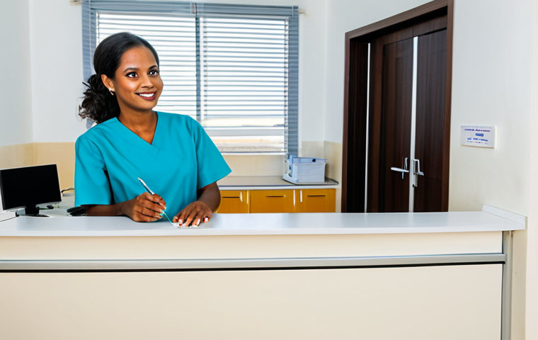 Modern Private Clinic Reception**

"A clean, well-lit reception area of a private medical clinic in Cabo Verde. A friendly, fully clothed receptionist sits behind a desk assisting a patient in modest attire. Modern medical equipment visible in the background. Safe for work, appropriate content, professional setting, perfect anatomy, natural proportions, family-friendly."

**
