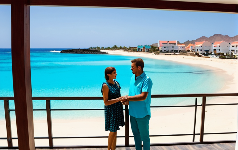 Sal Beachfront Apartment**

"A modern, fully furnished apartment overlooking a white sand beach in Sal, Cape Verde. Balcony view showcasing turquoise water and clear blue skies. Fully clothed couple enjoying the view. Safe for work, appropriate content, family-friendly, professional real estate photography, perfect anatomy, correct proportions, natural pose, well-formed hands, proper finger count, natural body proportions, modest decor, high quality."

**