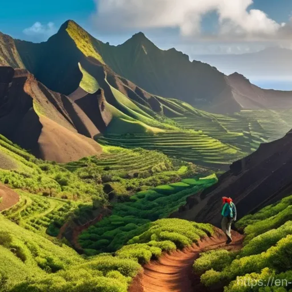 카보베르데 자연경관과 생태관광 - **Prompt:** A vibrant, panoramic shot capturing the dramatic contrasts of Cape Verde's landscapes. I...