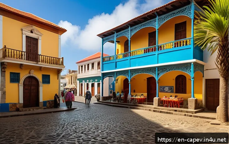 카보베르데 포르투갈 식민 역사 - A vibrant street scene in Cidade Velha, Cape Verde, showcasing Portuguese colonial architecture with...